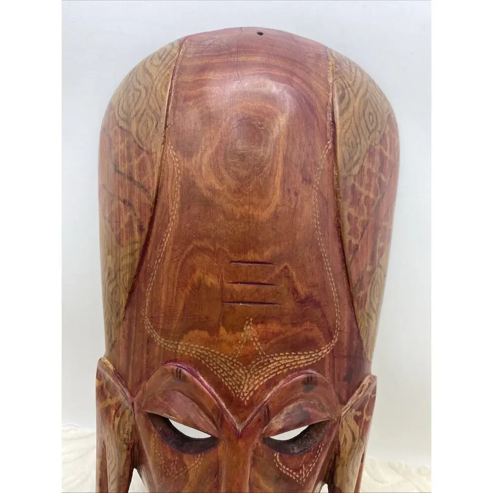 Vintage African WOOD MASK Tribal Art-long ears-wall hanging-hand carved 14”